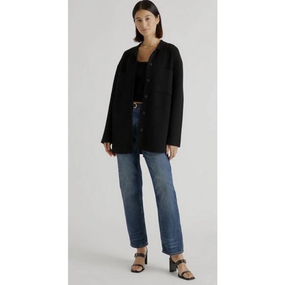 Quince Eco-knit Milano Stitch Oversized Shirt Jacket Black Size M - Picture 2 of 5